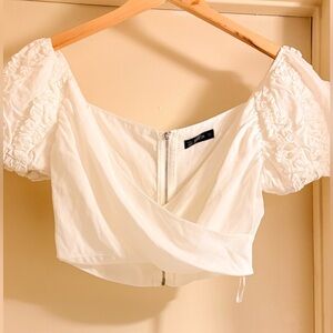 SHEIN Cream Puff Sleeve Wrap Crop Top